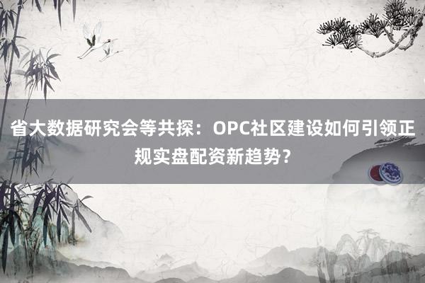 省大数据研究会等共探：OPC社区建设如何引领正规实盘配资新趋势？
