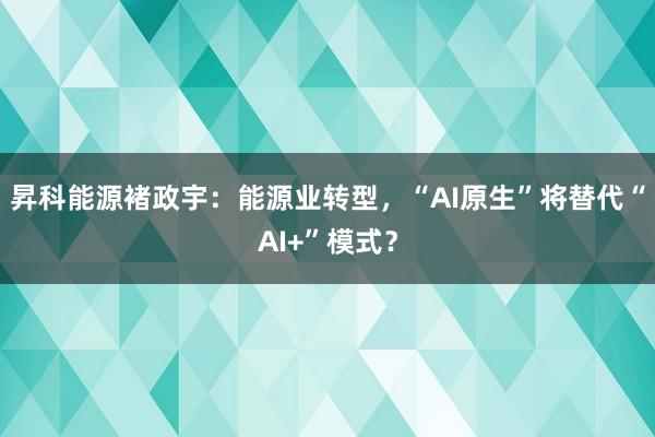 昇科能源褚政宇：能源业转型，“AI原生”将替代“AI+”模式？