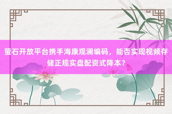 萤石开放平台携手海康观澜编码，能否实现视频存储正规实盘配资式降本？