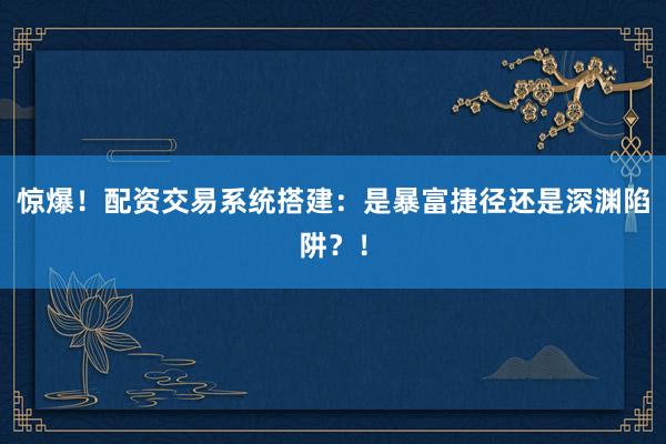 惊爆！配资交易系统搭建：是暴富捷径还是深渊陷阱？！