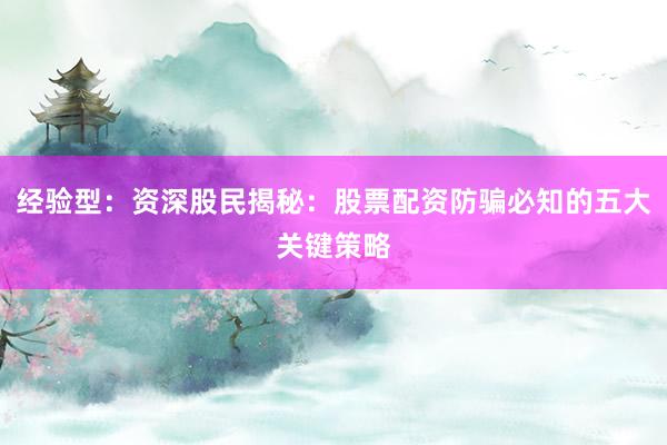 经验型：资深股民揭秘：股票配资防骗必知的五大关键策略