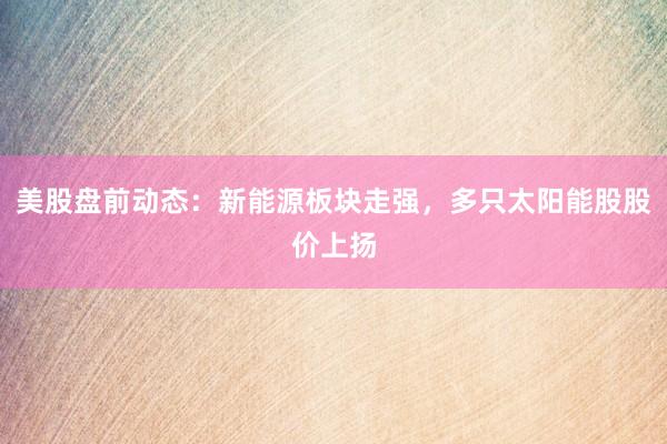 美股盘前动态：新能源板块走强，多只太阳能股股价上扬