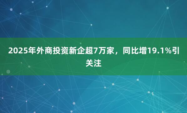 2025年外商投资新企超7万家，同比增19.1%引关注
