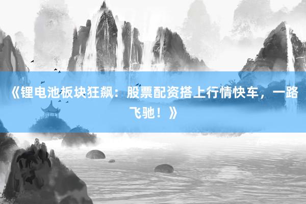 《锂电池板块狂飙：股票配资搭上行情快车，一路飞驰！》
